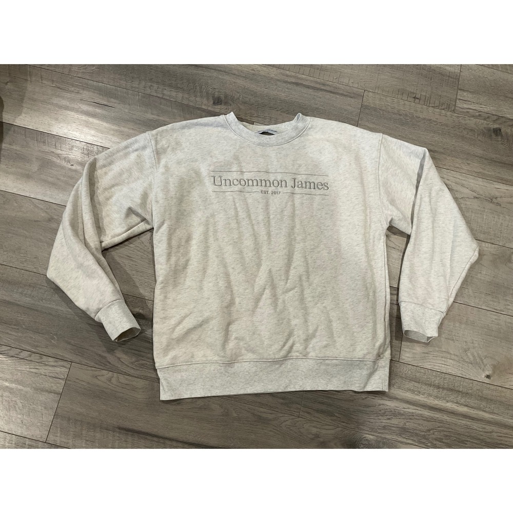 Uncommon James Grey Heather Logo Embroidered Crewneck Sweatshirt Large